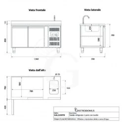 Tavolo Refrigerato 2 Porte Con Lavello E Alzatina, Motore A Destra, Prof. 700 Mm,temp +2°C/+8°C, Completo Di Rubinetto -Vendite Gastrodomus tavolo refrigerato 2 porte gn 11 prof700 tn 43