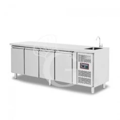 Tavolo Refrigerato 4 Porte Con Lavello,motore A Destra,Prof. 700 Mm,temp +2°C/+8°C, Completo Di Rubinetto Classe Energetica B