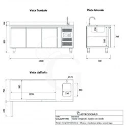 Tavolo Refrigerato 3 Porte Con Lavello E Alzatina,motore A Destra, Prof. 700 Mm, Temp. +2°C/+8°C, Completo Di Rubinetto -Vendite Gastrodomus tavolo refrigerato 3 porte con lavello e alzatinamotore a destra prof 700 mm temp 2c8c completo di rubinetto 8