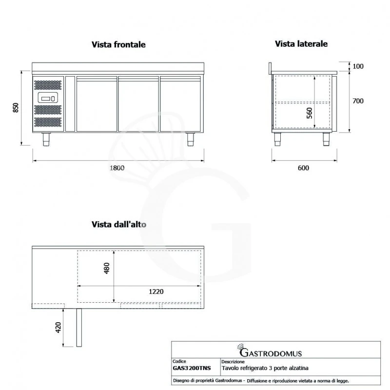 Tavolo Refrigerato 3 Porte Alzatina Prof. 600 Mm +2°C/+8°C Motore A Sinistra Classe Energetica B 11 Tavolo Refrigerato 3 Porte Alzatina Prof. 600 Mm +2°C/+8°C Motore A Sinistra Classe Energetica B - immagine 9