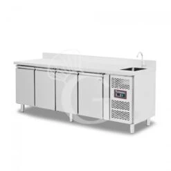 Tavolo Refrigerato 4 Porte Con Lavello E Alzatina, Motore A Destra, Prof. 700 Mm,temp +2°C/+8°C, Completo Di Rubinetto