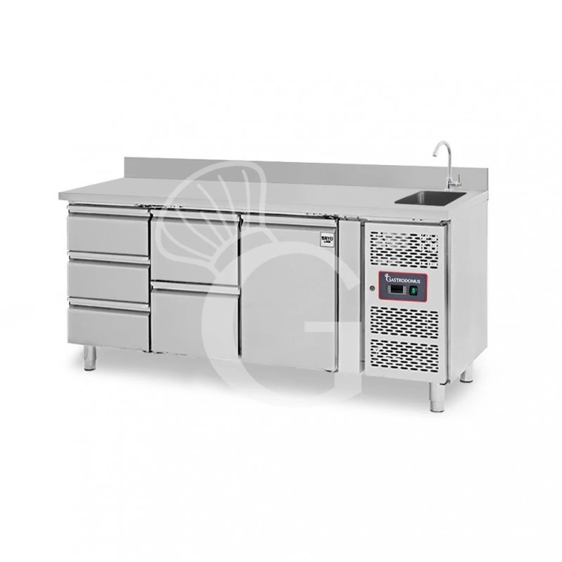 Tavolo Refrigerato 5 Cassetti 1 Porta Con Lavello E Alzatina, Prof. 700 Mm, Temp. +2°C/+8°C, Completo Di Rubinetto 3 Tavolo Refrigerato 5 Cassetti 1 Porta Con Lavello E Alzatina, Prof. 700 Mm, Temp. +2°C/+8°C, Completo Di Rubinetto