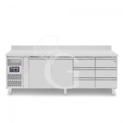 Tavolo Refrigerato 6 Cassetti 2 Porte 700 Mm -2°C/+8°C Alzatina, Motore A Sinistra