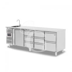 Tavolo Refrigerato 8 Cassetti 1 Porta Con Lavello,motore A Sinistra Prof. 700 Mm, Temp. +2°C/+8°C, Con Rubinetto