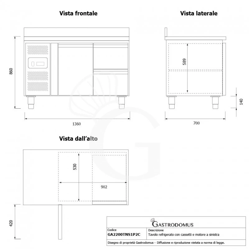 Tavolo Refrigerato 2 Cassetti 1 Porta 700 Mm -2°C/+8°C Alzatina Motore A Sinistra 9 Tavolo Refrigerato 2 Cassetti 1 Porta 700 Mm -2°C/+8°C Alzatina Motore A Sinistra - immagine 7