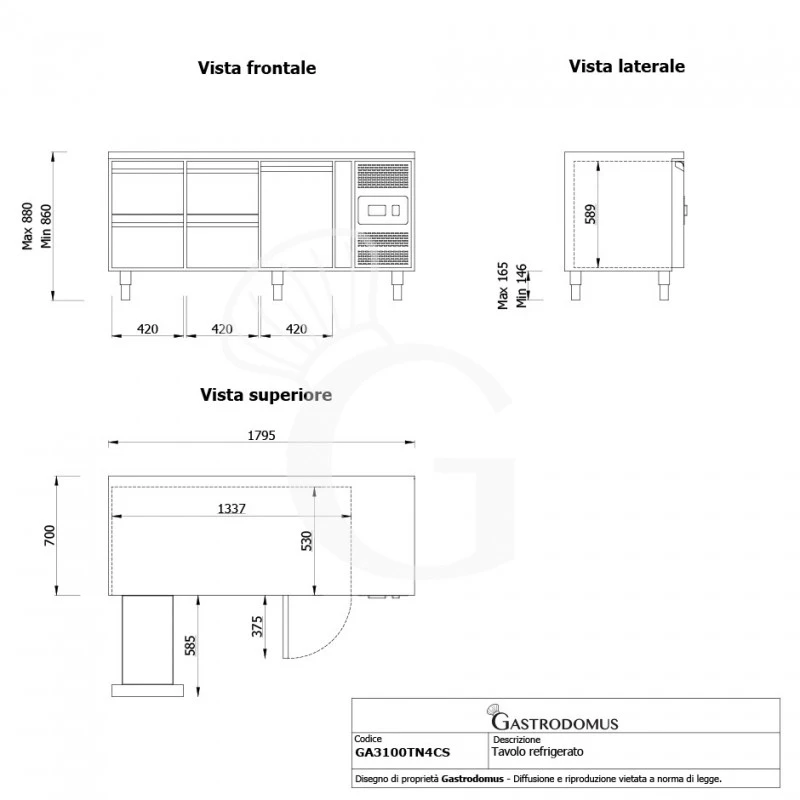 Tavolo Refrigerato 4 Cassetti 1 Porta 700 Mm -2°C/+8°C Per Gastronomia 9 Tavolo Refrigerato 4 Cassetti 1 Porta 700 Mm -2°C/+8°C Per Gastronomia - immagine 7