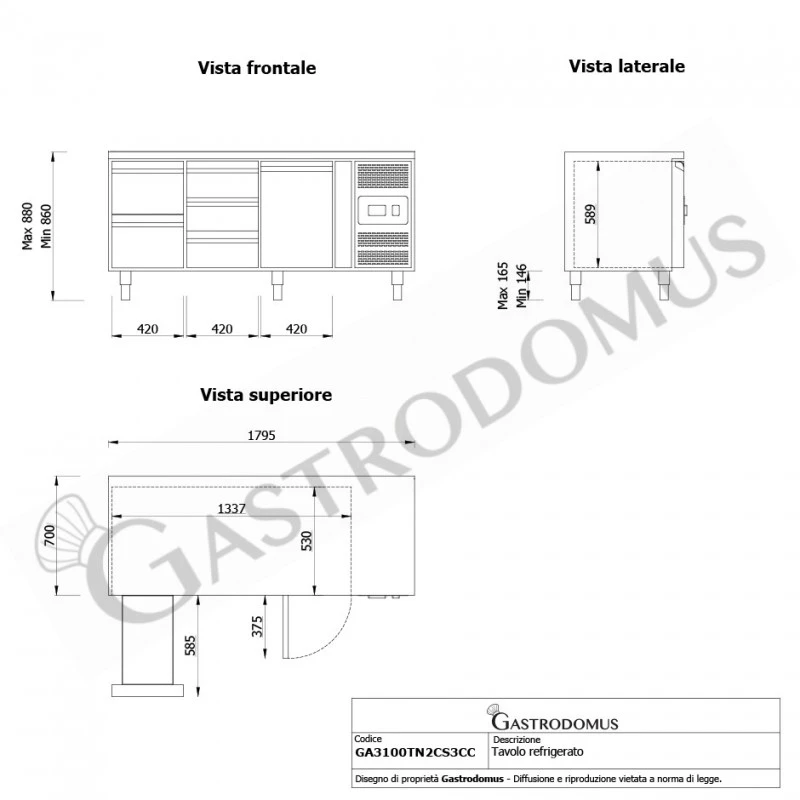 Tavolo Refrigerato 5 Cassetti 1 Porta 700 Mm -2°C/+8°C Per Gastronomia 11 Tavolo Refrigerato 5 Cassetti 1 Porta 700 Mm -2°C/+8°C Per Gastronomia - immagine 9