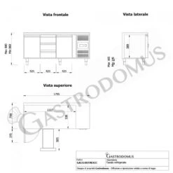 Tavolo Refrigerato 3 Cassetti 2 Porte 700 Mm -2°C/+8°C -Vendite Gastrodomus tavolo refrigerato con 2 porte e 3 cassetti prof 700 e temperatura 2c8c 9