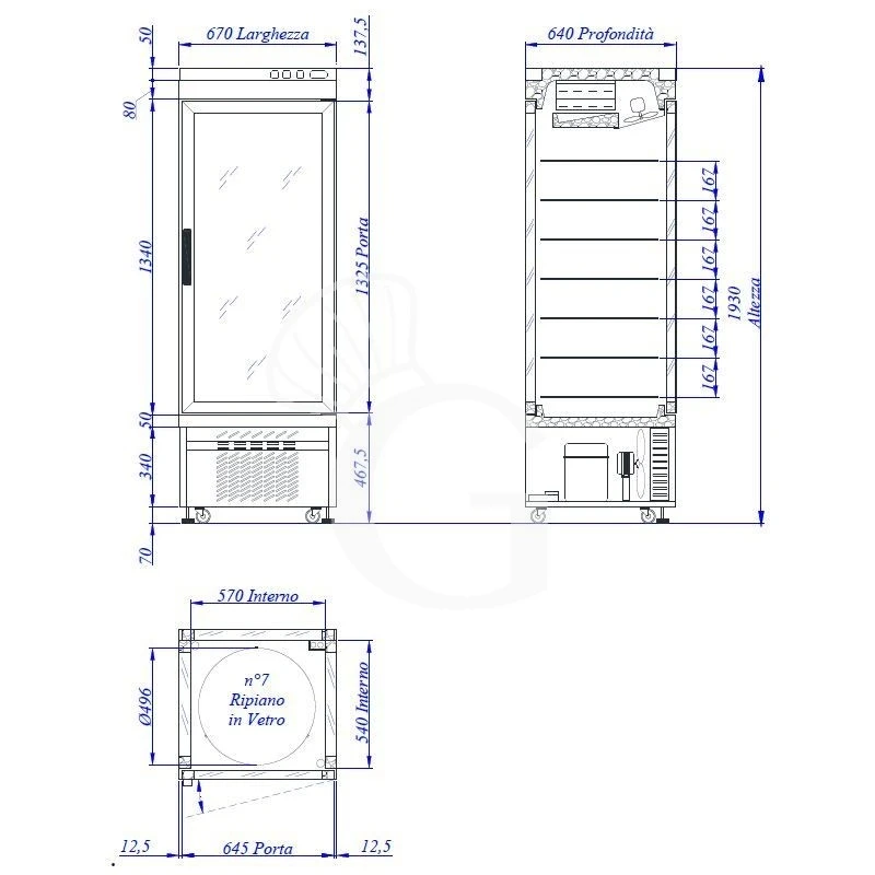 Vetrina Pasticceria Refrigerata Statico 450 LT +2°C/+10°C 4 Lati Vetro Ripiani Tondi Girevoli 4 Vetrina Pasticceria Refrigerata Statico 450 LT +2°C/+10°C 4 Lati Vetro Ripiani Tondi Girevoli - immagine 2