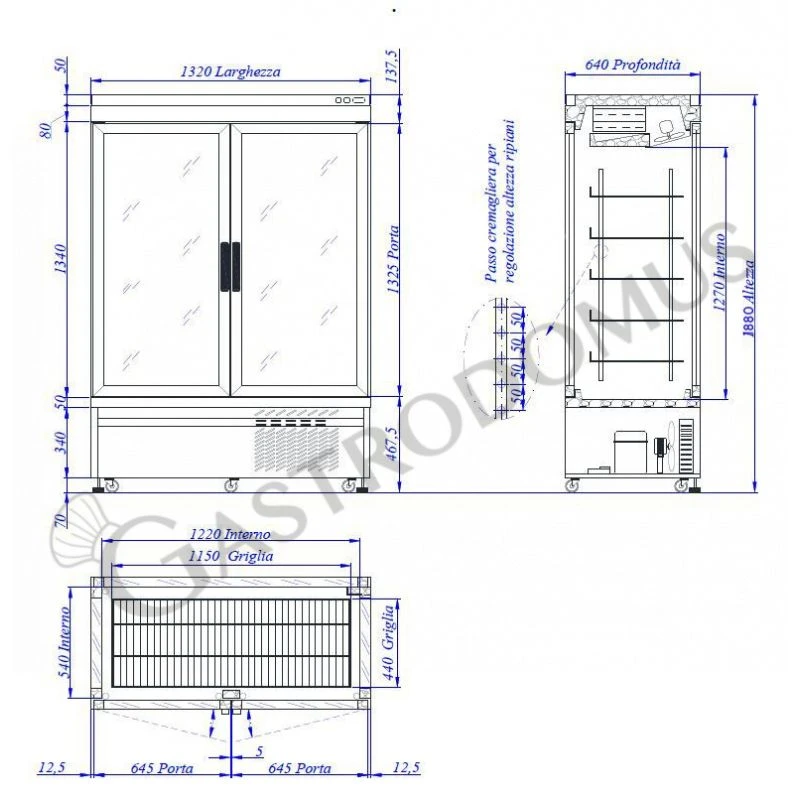 Vetrina Pasticceria Refrigerata Statico 935 LT +2°C/+10°C 4 Lati Vetro 2 Porte 4 Vetrina Pasticceria Refrigerata Statico 935 LT +2°C/+10°C 4 Lati Vetro 2 Porte - immagine 2