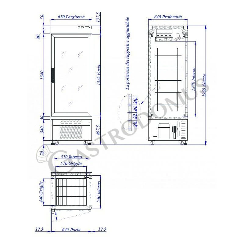 Vetrina Pasticceria Refrigerata Ventilato 405 LT -25°C/+5°C 3 Lati Vetro 4 Vetrina Pasticceria Refrigerata Ventilato 405 LT -25°C/+5°C 3 Lati Vetro - immagine 2