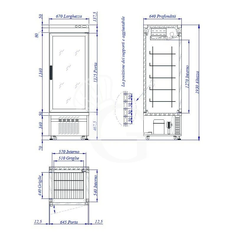 Vetrina Pasticceria Refrigerata Ventilato 405 LT -5°C/+10°C 3 Lati Vetro 4 Vetrina Pasticceria Refrigerata Ventilato 405 LT -5°C/+10°C 3 Lati Vetro - immagine 2