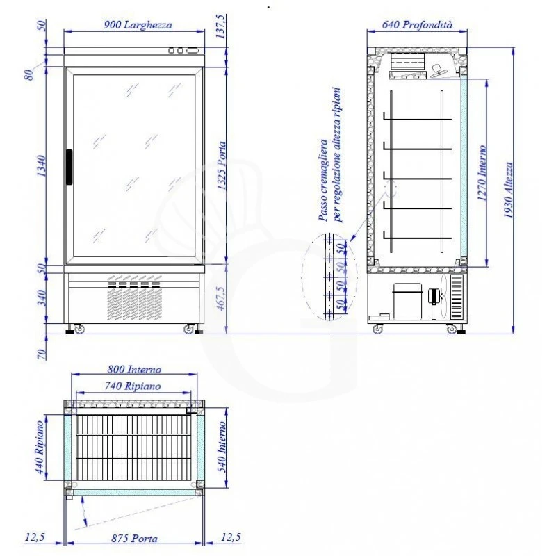 Vetrina Pasticceria Refrigerata Ventilato 590 LT -5°C/+10°C 3 Lati Vetro 4 Vetrina Pasticceria Refrigerata Ventilato 590 LT -5°C/+10°C 3 Lati Vetro - immagine 2