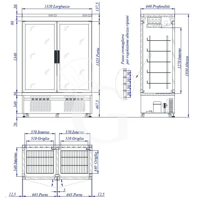 Vetrina Pasticceria Refrigerata Ventilato 875 LT -25°C/+5°C 3 Lati Vetro 2 Porte 4 Vetrina Pasticceria Refrigerata Ventilato 875 LT -25°C/+5°C 3 Lati Vetro 2 Porte - immagine 2