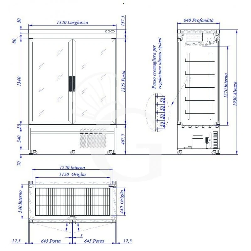 Vetrina Pasticceria Refrigerata Ventilato 880 LT -25°C/+5°C 4 Lati Vetro 2 Porte 4 Vetrina Pasticceria Refrigerata Ventilato 880 LT -25°C/+5°C 4 Lati Vetro 2 Porte - immagine 2