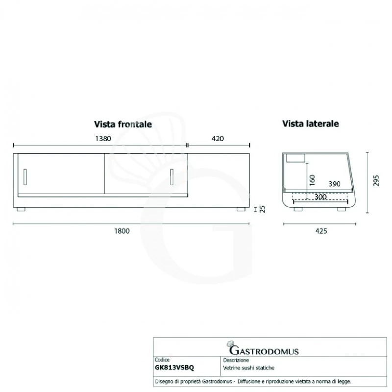 Vetrina Sushi 5 Bacinelle GN1/2 190 W L 1800 Mm X P 425 Mm X H 295 Mm 10 Vetrina Sushi 5 Bacinelle GN1/2 190 W L 1800 Mm X P 425 Mm X H 295 Mm - immagine 8